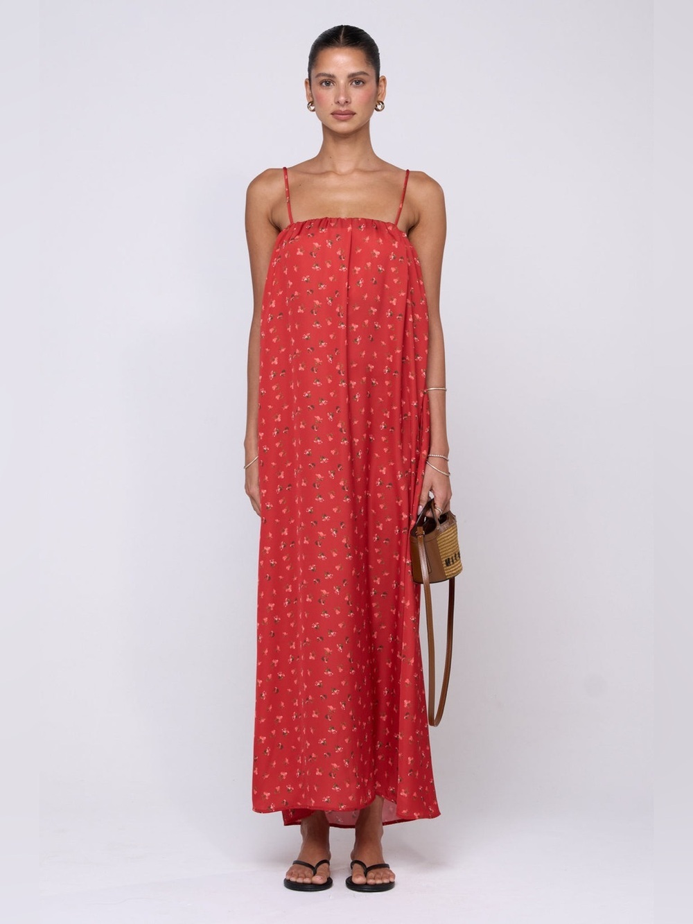 RESA NWT Faye Dress in Cayenne Oversized Maxi Flowy Floral Printed Red